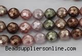 CSB500 15.5 inches 8mm faceted round mixed color shell pearl beads