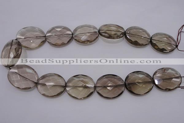 CSQ215 25*30mm faceted oval grade AA natural smoky quartz beads