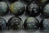 CTE1454 15.5 inches 12mm round golden & blue tiger eye beads