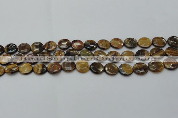 CTE1725 15.5 inches 12mm faceted coin yellow tiger eye beads