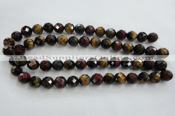 CTE714 15.5 inches 12mm faceted round mixed color tiger eye beads