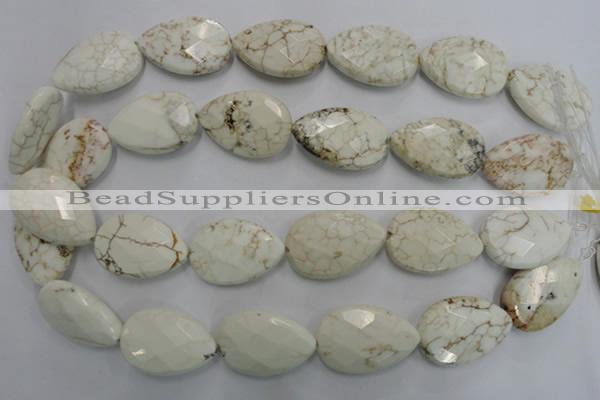 CWB377 20*30mm faceted flat teardrop howlite turquoise beads