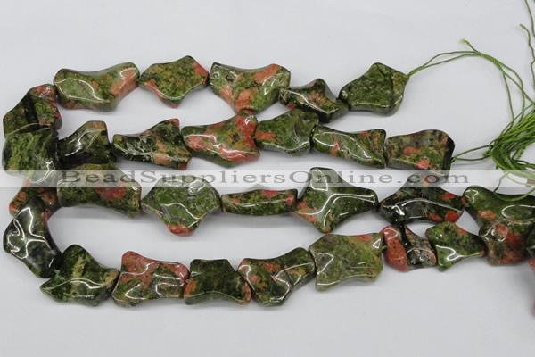 CWG05 15.5 inches 25*33mm wavy freeform unakite gemstone beads