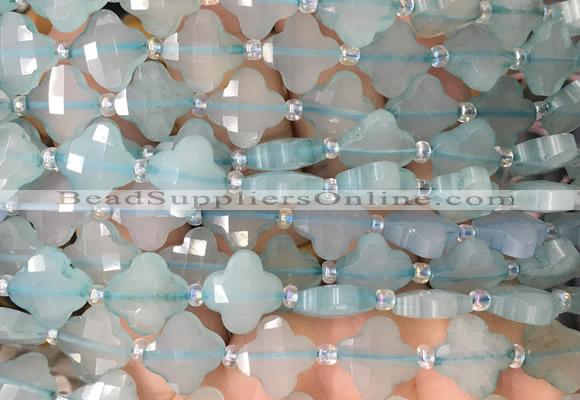 FGBS12 15 inches 12mm faceted Four leaf clover blue chalcedony beads