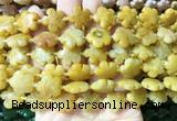 FGBS165 15 inches 15mm carved five petal flower yellow aventurine beads wholesale