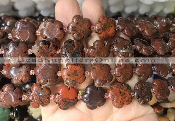 FGBS280 15 inches 15mm carved five petal flower brecciated jasper beads