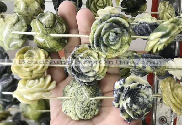 FGBS284 Top drilled 16*35mm carved rose flower lemon turquoise beads wholesale