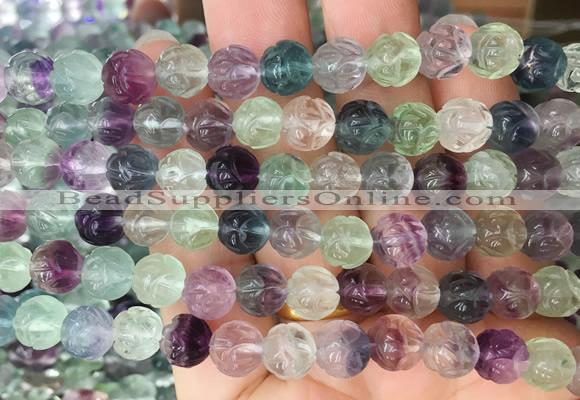 FGBS286 15 inches 8mm carved Lotus flower fluorite gemstone beads