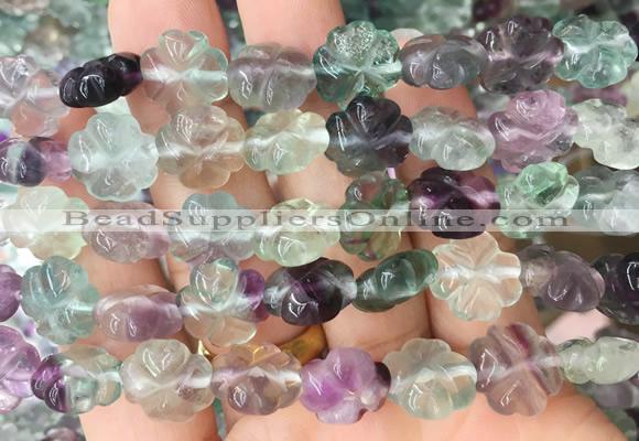 FGBS297 15 inches 12mm carved flower fluorite gemstone beads
