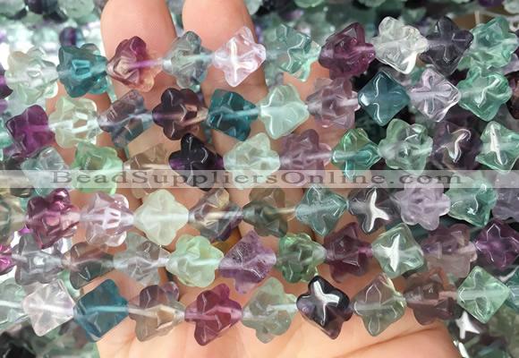 FLBS61 15 inches 8*8mm carved cross flower fluorite gemstone beads wholesale