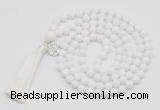 GMN1841 Hand-knotted 8mm candy jade 108 beads mala necklace with tassel & charm