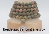 GMN2234 Hand-knotted 8mm, 10mm matte unakite 108 beads mala necklaces with charm