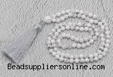 GMN242 Hand-knotted 6mm white howlite 108 beads mala necklaces with tassel