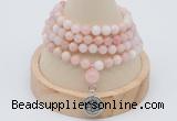 GMN2441 Hand-knotted 6mm natural pink opal 108 beads mala necklace with charm