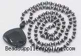 GMN5086 Hand-knotted 8mm, 10mm matte tibetan agate 108 beads mala necklace with pendant