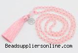 GMN5705 Hand-knotted 6mm matte rose quartz 108 beads mala necklaces with tassel & charm