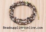 GMN7528 4mm faceted round tiny brown zebra jasper beaded necklace with letter charm