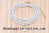 GMN7551 4mm faceted round tiny white moonstone beaded necklace with letter charm