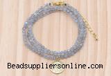 GMN7555 4mm faceted round tiny labradorite beaded necklace with letter charm