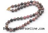GMN7717 18 - 36 inches 8mm, 10mm round rhodonite beaded necklaces
