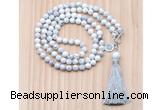 GMN8200 18 - 36 inches 8mm white howlite 54, 108 beads mala necklace with tassel