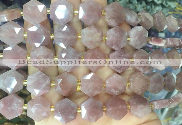 HABS17 15 inches 12mm faceted hexagon rose quartz beads wholesale