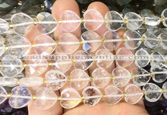 HGBS113 15 inches 12mm faceted heart white crystal beads wholesale