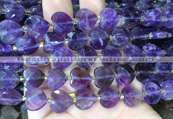 HGBS116 15 inches 12mm faceted heart amethyst beads wholesale