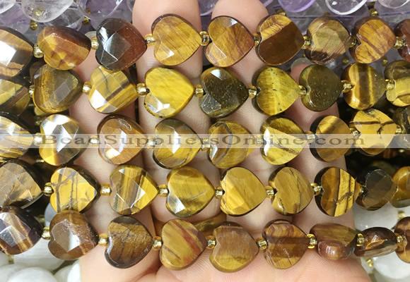 HGBS120 15 inches 12mm faceted heart yellow tiger eye beads wholesale