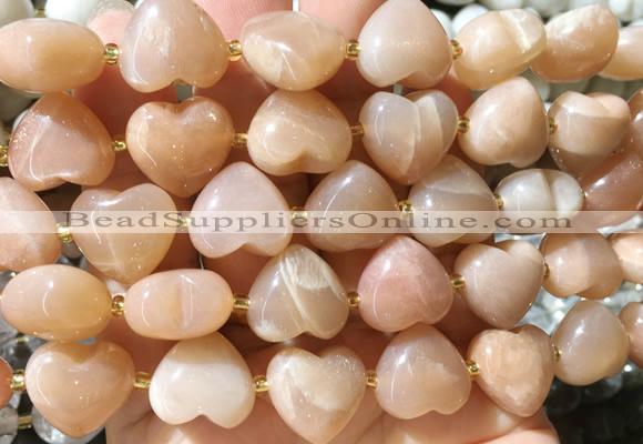 HGBS138 15 inches 15mm heart Moonstone beads wholesale