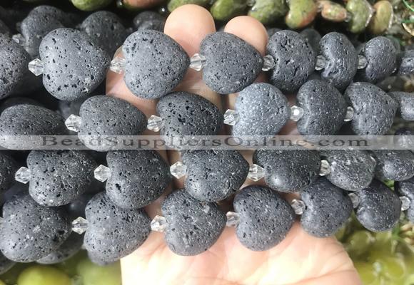 HGBS99 15 inches 20mm heart black lava beads wholesale
