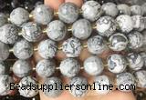 LSBS16 15 inches 16mm faceted round grey picture jasper beads wholesale