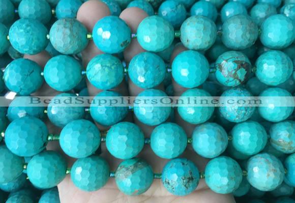 LSBS180 15 inches 16mm faceted round green howlite turquoise beads wholesale