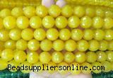 LSBS364 15 inches 14mm faceted round yellow agate gemstone beads wholesale
