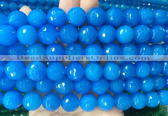 LSBS366 15 inches 14mm faceted round blue agate gemstone beads wholesale