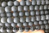 LSBS698 15 inches 14mm round matte black agate gemstone beads wholesale