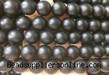 LSBS703 15 inches 16mm round matte black agate gemstone beads wholesale