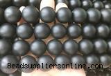 LSBS704 15 inches 18mm round matte black agate gemstone beads wholesale