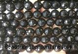 LSBS714 15 inches 14mm faceted round black agate gemstone beads wholesale