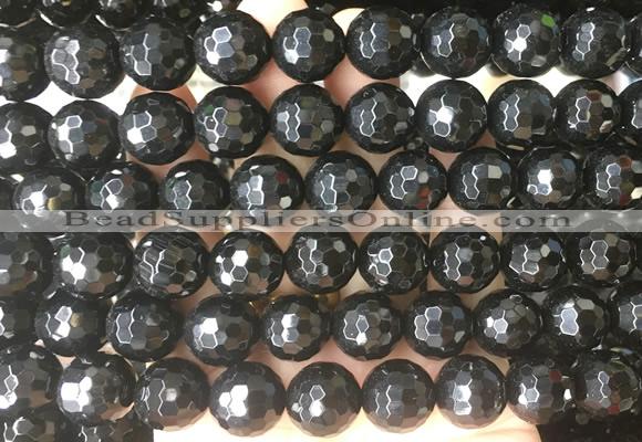 LSBS714 15 inches 14mm faceted round black agate gemstone beads wholesale