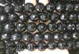 LSBS715 15 inches 16mm faceted round black agate gemstone beads wholesale
