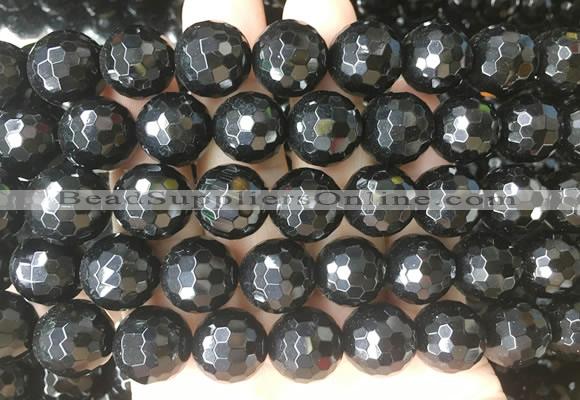 LSBS715 15 inches 16mm faceted round black agate gemstone beads wholesale
