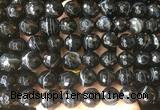 LSBS718 15 inches 14mm faceted round banded black agate gemstone beads wholesale
