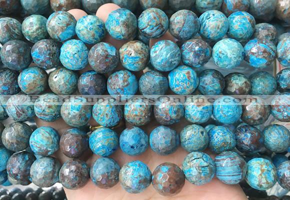 LSBS846 15 inches 14mm faceted round patterned agate gemstone beads wholesale