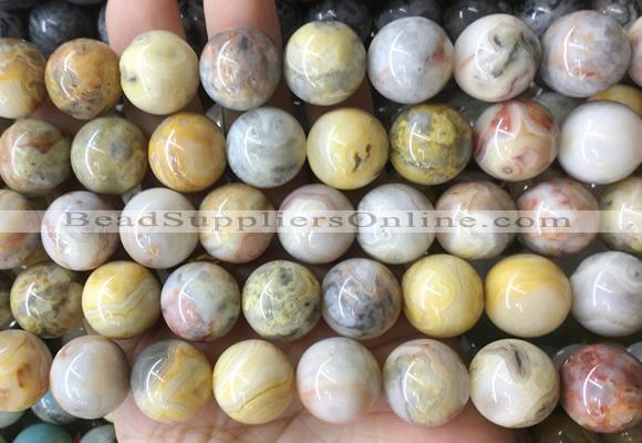 LSBS899 15 inches 16mm round yellow crazy lace agate gemstone beads wholesale