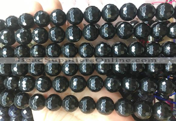 LSBS952 15 inches 14mm faceted round black agate gemstone beads wholesale