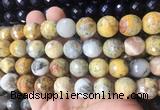 LSBS954 15 inches 14mm faceted round yellow crazy lace agate gemstone beads wholesale