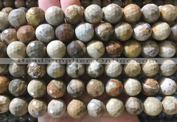 LSBS963 15 inches 14mm faceted round wooden jasper gemstone beads wholesale