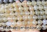 LSBS973 15 inches 14mm faceted round yellow cherry quartz gemstone beads wholesale