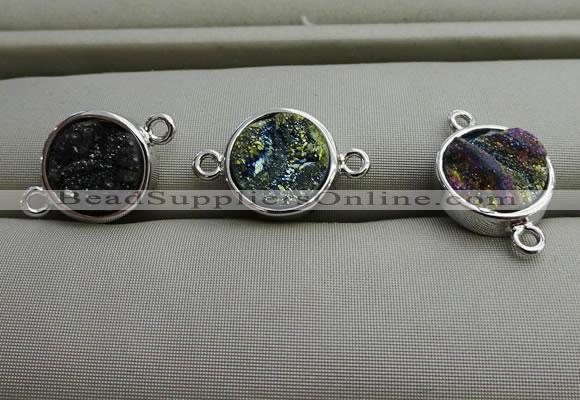 NGC6005 12mm coin plated druzy agate connectors wholesale
